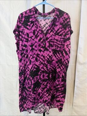 Tie-Dye Button Front Women's Top - Purple/Black Dress